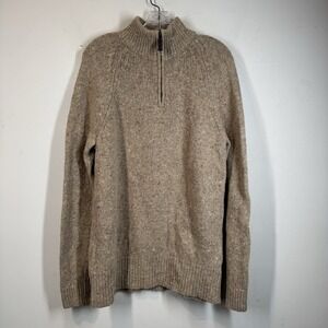 Garnet Hill Mens Knit 1/4 Zip Slim Sweater Sz XL Flecked Knit Alpaca Merino Wool